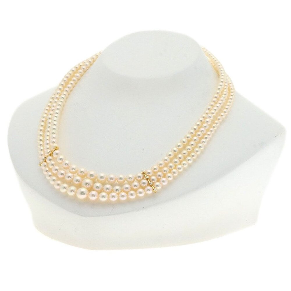Mikimoto  3.4mm to 7.7mm 3 triple strand akoya diamond necklace Gold 18k w/case